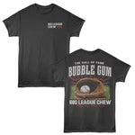 Big League Chew T-shirt featuring front logo and back baseball glove Hall of Fame design
