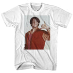 White T-shirt featuring Ted Logan giving a hang ten gesture from Bill & Ted’s Excellent Adventure