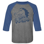 Heather gray and blue raglan shirt featuring a stylized horse head graphic above “Wyld Stallyns” lettering