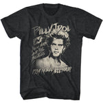 Black T-shirt featuring a vintage-style Billy Idol portrait with text referencing the 1984 Rebel Yell Tour in New York and Los Angeles.