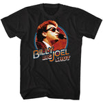 Black Billy Joel Big Shot T-shirt featuring Billy Joel singing into a microphone with retro lettering