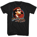 Black Billy Joel Big Shot T-shirt featuring Billy Joel singing into a microphone with retro lettering