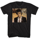 Black Billy Joel Don’t Ask Me Why T-shirt featuring Billy Joel portrait with cracked glass album style graphic