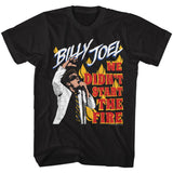 Black Billy Joel We Didn’t Start the Fire T-shirt featuring Billy Joel performing with flame graphics
