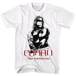 Conan the Barbarian T-shirt featuring black-and-white warrior artwork with classic fantasy styling