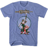 Conan T-shirt featuring retro fantasy artwork of Conan holding a sword with vintage distressed styling