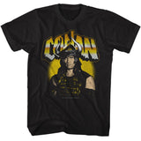 Conan T-shirt featuring warrior portrait artwork with horned helmet and retro distressed design