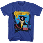 Blue Culture Club T-shirt featuring a colorful “The War Song” graphic with stylized Boy George artwork and retro 80s design elements.