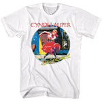 White T-shirt featuring a circular Cyndi Lauper “She’s So Unusual” album cover design with red lettering.