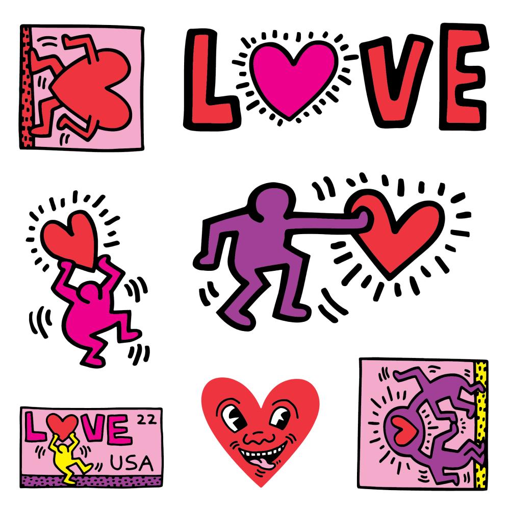 Love by Keith Haring - Sheet of 7 Kiss-Cut Stickers (Holidays)