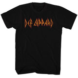 Black Def Leppard T-shirt featuring the band’s classic red and yellow logo across the chest.