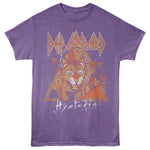 Purple Def Leppard T-shirt featuring a leopard graphic and the text “Hysteria” inspired by the band’s 1987 album.