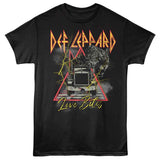 Black T-shirt featuring Def Leppard Love Bites graphic with truck lightning and leopard