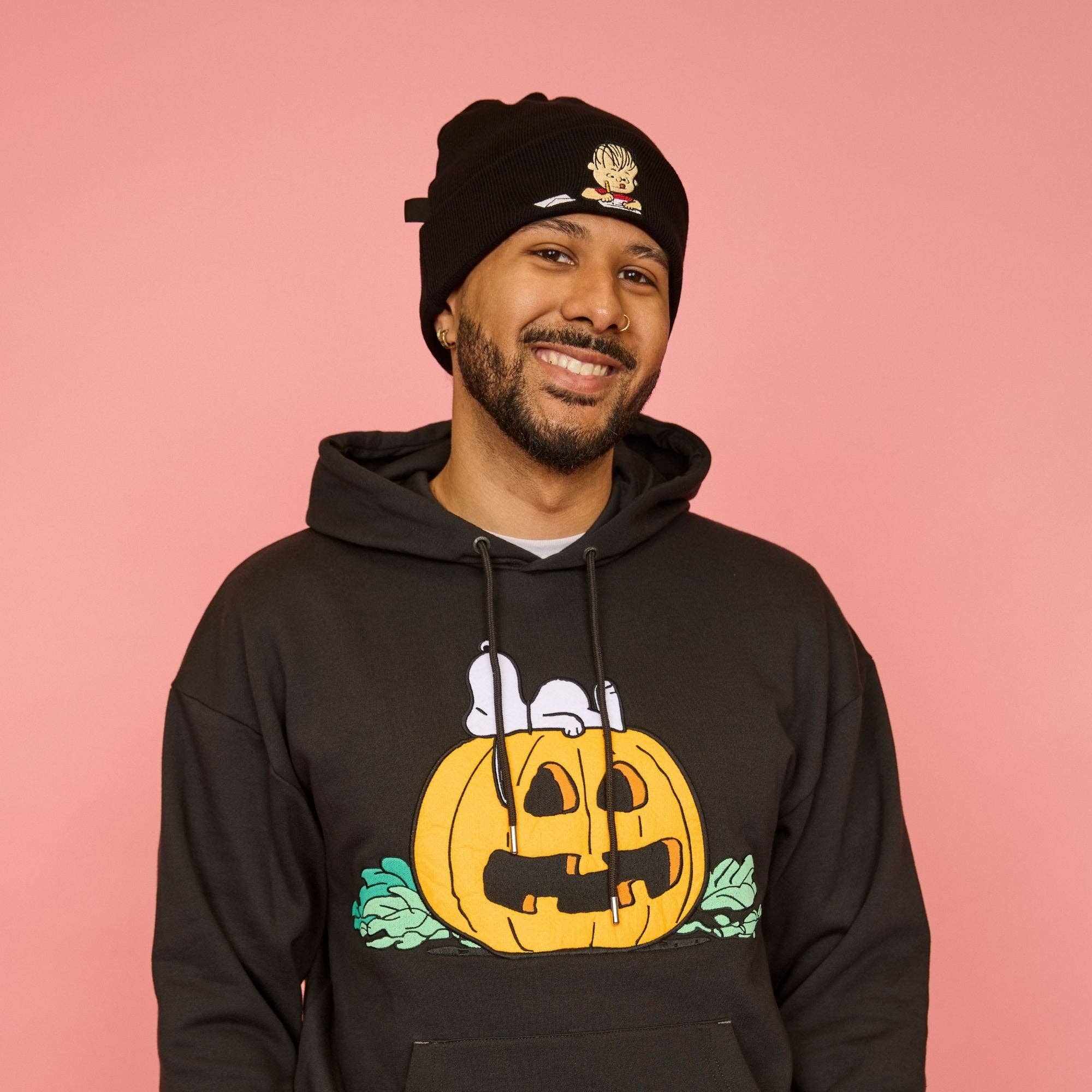 Peanuts The Great Pumpkin Charlie Brown black knit beanie
