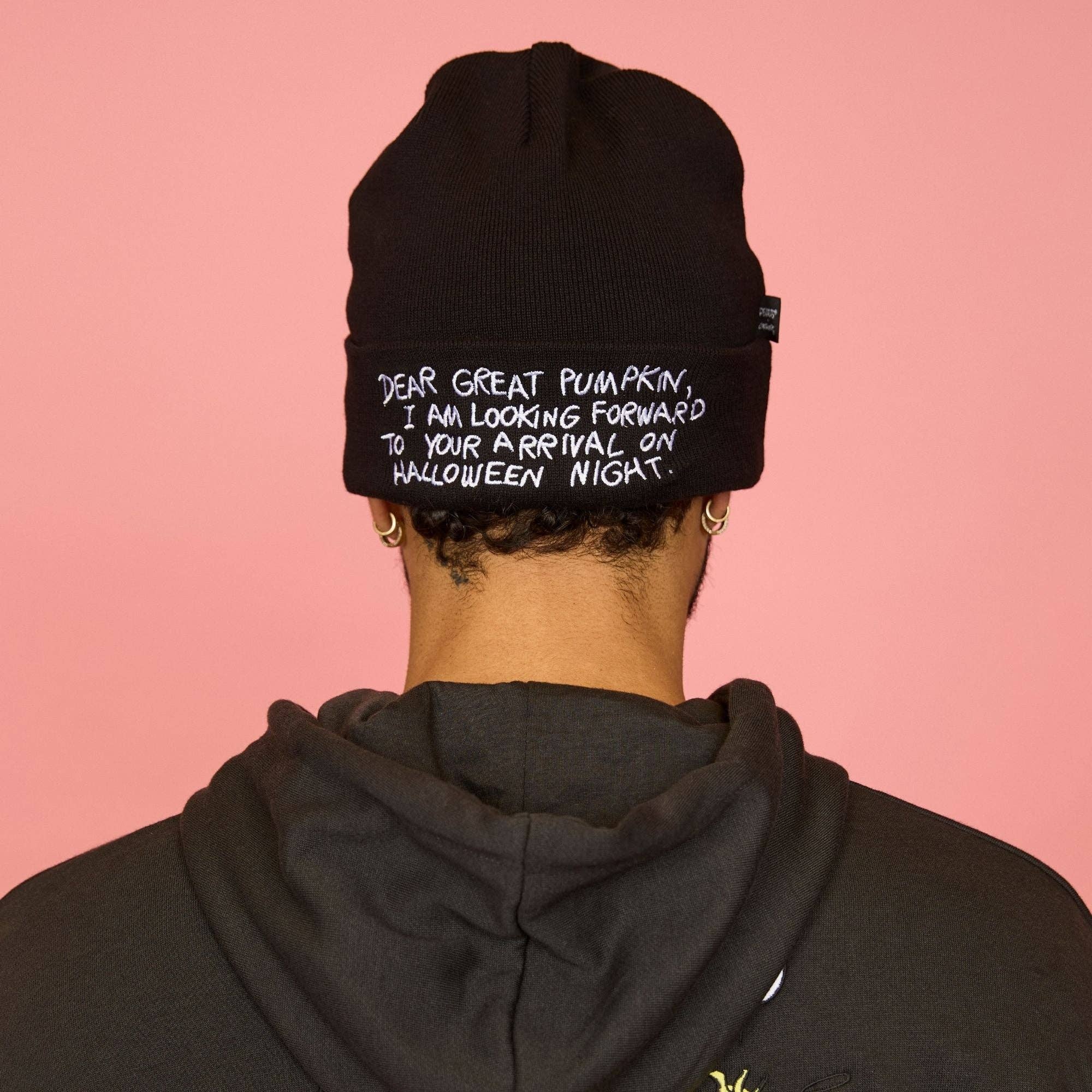 Peanuts The Great Pumpkin Charlie Brown black knit beanie