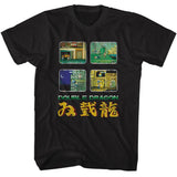 Black T-shirt featuring four retro Double Dragon arcade gameplay screenshots above the Double Dragon title and Japanese lettering.