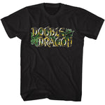 Black T-shirt featuring the Double Dragon logo in gold with green dragons wrapping around the lettering.