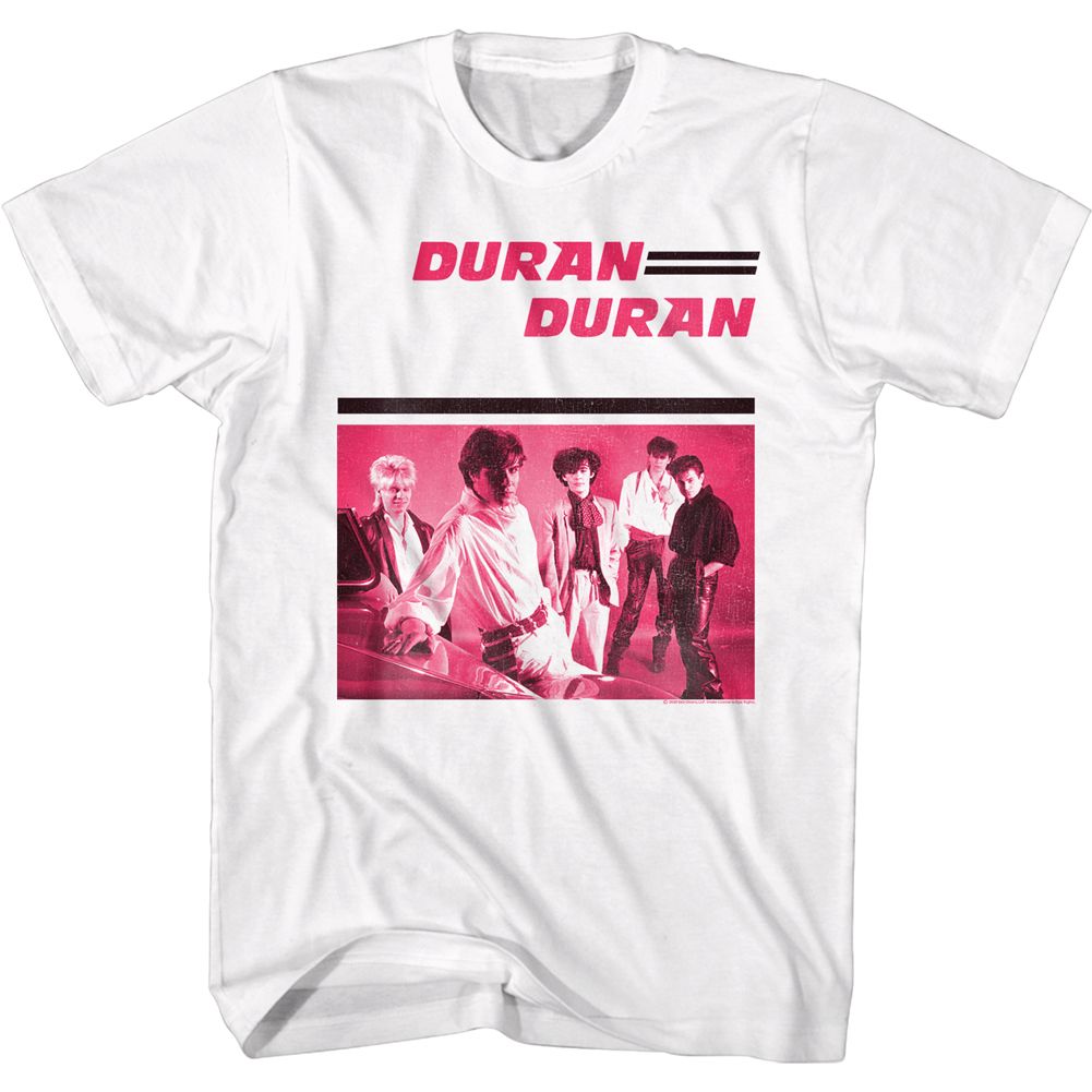 Duran Duran band photo graphic on white T-shirt