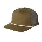 Green trucker cap with white rim on a beige background