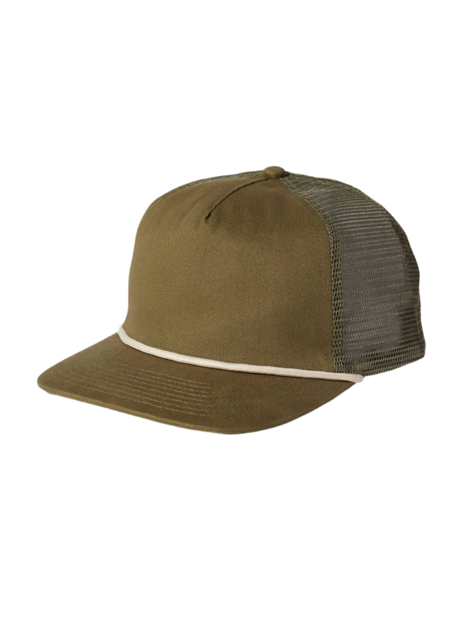 Green trucker cap with white rim on a beige background