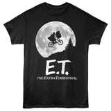 Officially licensed E.T. the Extra-Terrestrial t-shirt featuring the iconic flying bicycle silhouette against the moon