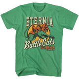 Green Eternia Battle Cats T-shirt featuring Battle Cat in armor with bold retro lettering and “Est. 1983” text.