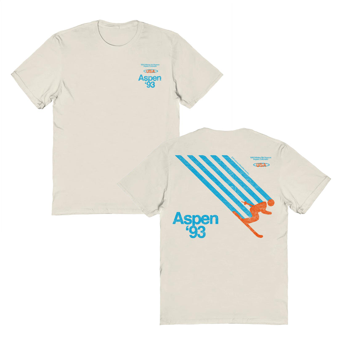 Retro Ski Aspen '93 Front and Back Print T-Shirt