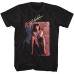 Flashdance T-shirt of the movie poster featuring Alex Owens in an iconic 1980s movie scene with neon retro graphics