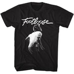 Black Footloose T-shirt featuring a white Footloose logo above a black-and-white image of Kevin Bacon