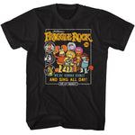 Black T-shirt featuring the Fraggle Rock characters with colorful retro artwork and the phrase “We’re gonna dance and sing all day!”