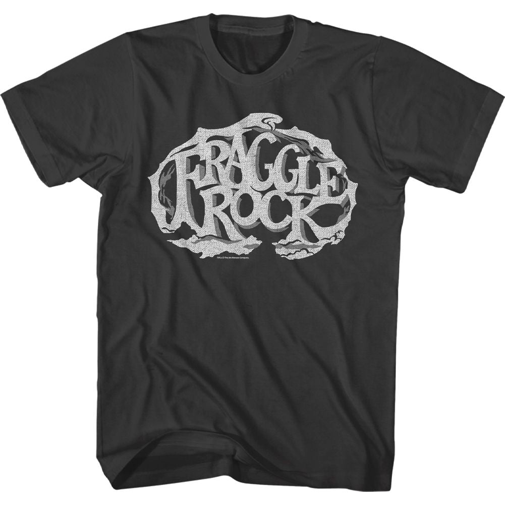 Black T-shirt featuring an engraved-style white Fraggle Rock logo.