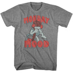 Gray T-shirt featuring a tired Fraggle Rock character slumped over with the words “Monday Mood” in red retro lettering.