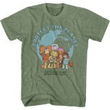 Fraggle Rock Protect the Planet T-shirt with characters and globe graphic in retro style