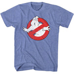 Heather blue Ghostbusters T-shirt featuring the iconic red “No Ghost” logo from the original 1984 movie.