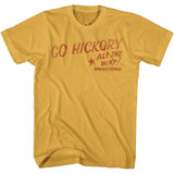 Yellow Go Hickory All The Way Hoosiers T-shirt with vintage lettering