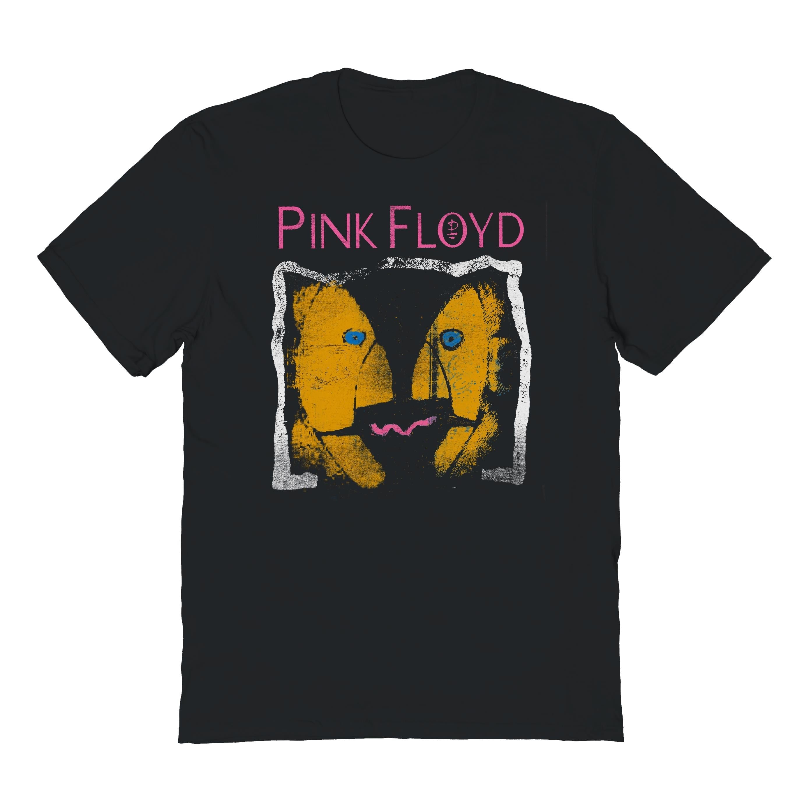 Black t-shirt with Pink Floyd logo and cat face design on a white background