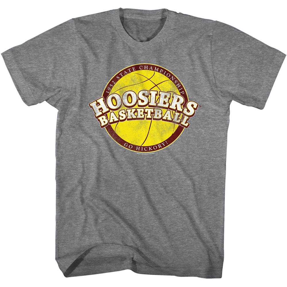 Grey Hoosiers Basketball 1952 State Championship T-shirt with vintage basketball graphic