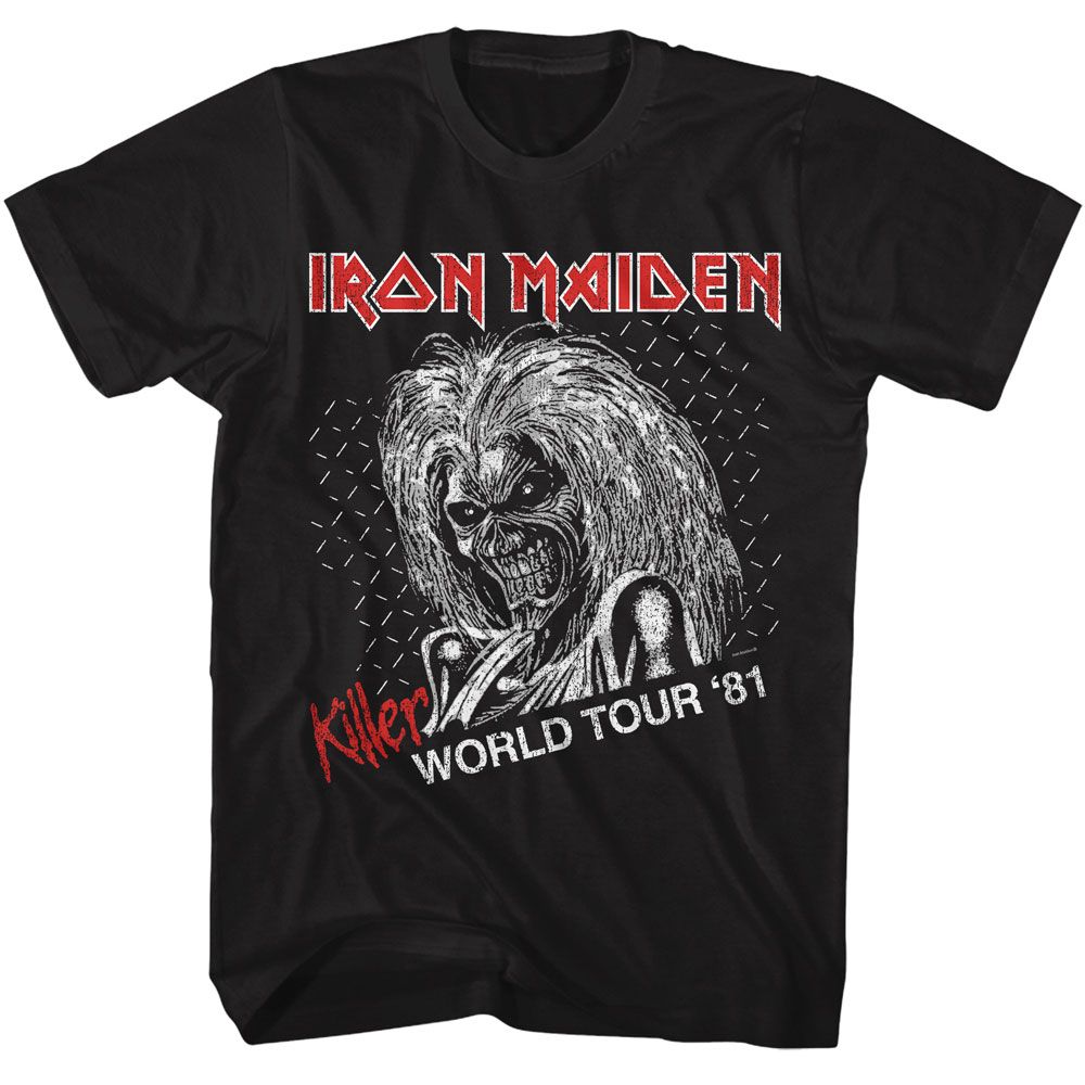 Iron Maiden Killers World Tour 1981 T-shirt with Eddie artwork and red logo