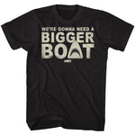 Black Jaws T-Shirt featuring the famous "We're Gonna Need a Bigger Boat" quote with shark graphic typography