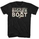 Black Jaws T-Shirt featuring the famous "We're Gonna Need a Bigger Boat" quote with shark graphic typography