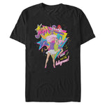 Black Jem and the Holograms T-Shirt featuring Jem and the band performing with colorful neon geometric graphics and musical elements