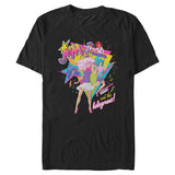 Black Jem and the Holograms T-Shirt featuring Jem and the band performing with colorful neon geometric graphics and musical elements