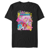Black Jem and the Holograms T-Shirt featuring Jem, Synergy, and the Holograms with colorful neon geometric artwork and star graphics