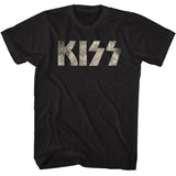 Black KISS T-shirt featuring the band’s iconic distressed silver logo across the chest.