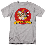 Looney Tunes classic characters grouped inside the iconic red concentric circles on a gray T-shirt