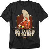 Yosemite Sam cartoon illustration with “Ya Bang Varmint” text on a black Looney Tunes T-shirt