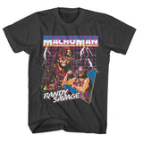 Black Macho Man Randy Savage T-shirt with retro neon grid and illustrated wrestling graphic.