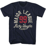 Major League Ricky Vaughn 99 T-shirt with vintage baseball lettering design