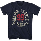 Major League Ricky Vaughn 99 T-shirt with vintage baseball lettering design
