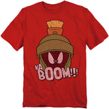 Marvin the Martian helmeted face with “Ka Boom!!” text on a red Looney Tunes T-shirt